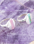 Signet Pink Opal and Sterling Silver Circle Ring