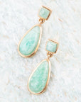 Smooth Green Amazonite and Golden Bronze Teardrop Earrings