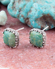 Squared Up Green Turquoise and Sterling Silver Stud Earrings