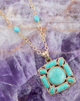 Squared Up Green Turquoise Pendant Necklace
