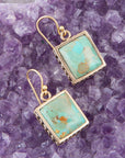 Squared Up Blue Turquoise Golden Drop Earrings
