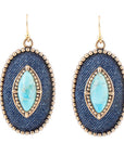 Stacked Blue Turquoise and Denim Golden Drop Earrings