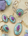 Stacked Stone Blue and Purple Turquoise Golden Ring