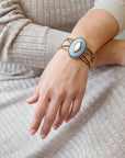 Blue Denim Dreams White Mother of Pearl Golden Cuff Bracelet