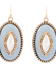 Blue Denim Dreams White Mother of Pearl Golden Drop Earrings