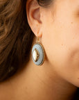 Blue Denim Dreams White Mother of Pearl Golden Drop Earrings