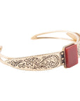 Stamped Orange Carnelian Golden Cuff Bracelet