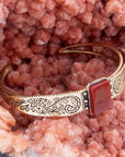 Stamped Orange Carnelian Golden Cuff Bracelet
