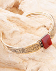 Stamped Orange Carnelian Golden Cuff Bracelet