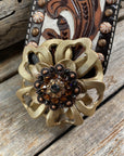 Medium Oil Copper Dot Bronc Noseband with Gold Lotus Flowers - Copper Jet, Champagne and Topaz European Crystal Conchos