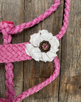 Pink Mule Tape Halter - White Flowers 