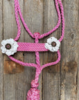 Pink Mule Tape Halter - White Flowers 