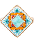 Talavera Tile Blue Turquoise Golden Ring