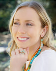 Talavera Tile and Blue Turquoise Golden Dangle Earrings