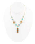 Talavera Tile and Blue Turquoise Golden Y-Neck Necklace