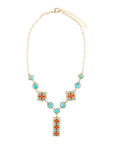 Talavera Tile and Blue Turquoise Golden Y-Neck Necklace