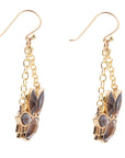 Tribecca Blue Abalone Black Smoky Quartz Golden Drop Earrings