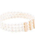 Triple Freshwater White Pearl Classic Golden Stretch Bracelet