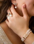 Triple Freshwater White Pearl Classic Golden Stretch Bracelet