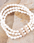 Triple Freshwater White Pearl Classic Golden Stretch Bracelet