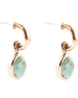 Blue Turquoise and Golden Bronze Half Hoop Earrings