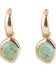 Blue Turquoise and Golden Bronze Half Hoop Earrings