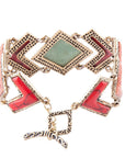 Green Turquoise and Coral Tapestry Golden Link Bracelet
