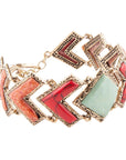 Green Turquoise and Coral Tapestry Golden Link Bracelet