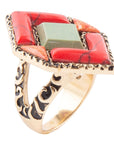 Turquoise and Coral Tapestry Ring