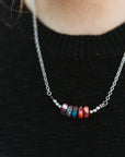 Turquoise Dahlia and Silver Beads Chain Necklace