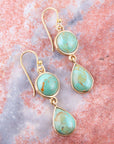 Two Blue Turquoise Golden Drop Earrings