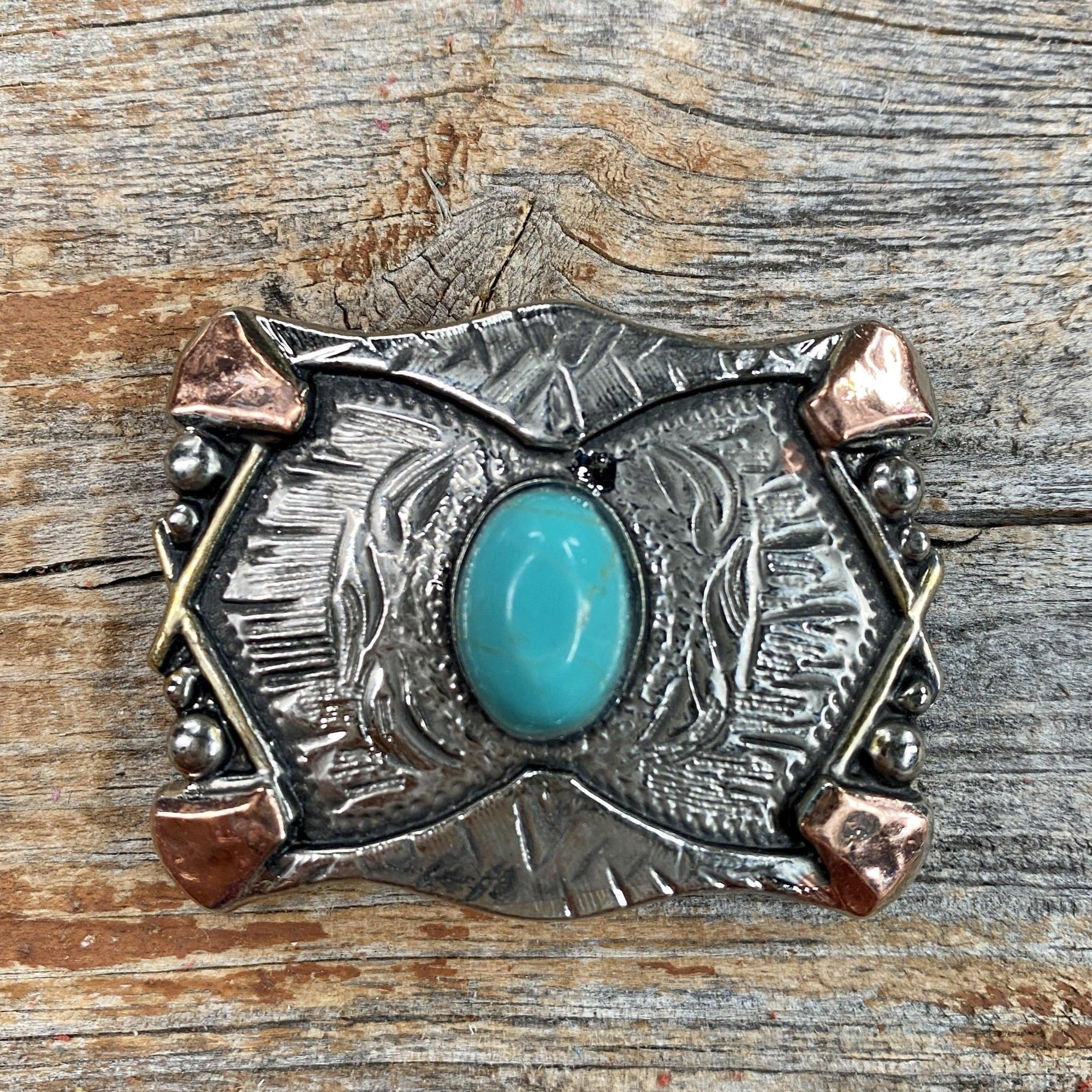 Antique Silver &amp; Copper Turquoise Concho W115S 1.25&quot;