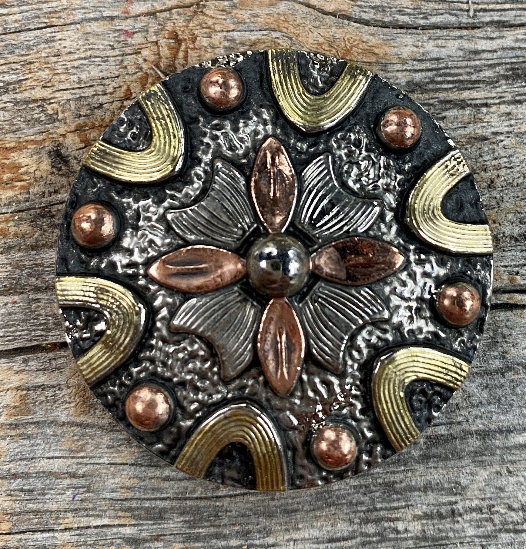 Floral Dots Antique Silver Western Concho 1.5&quot; W147L