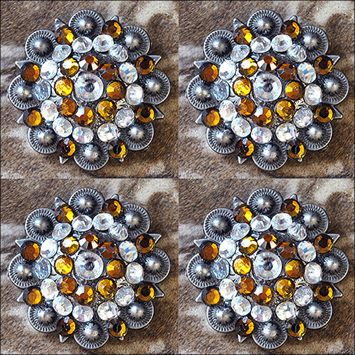 1.5&quot; Hilason Western Style Silver Berry Rhinestone Bling Tack Headstall Saddle Concho Yellow