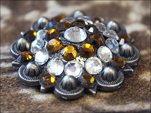 1.5&quot; Hilason Western Style Silver Berry Rhinestone Bling Tack Headstall Saddle Concho Yellow