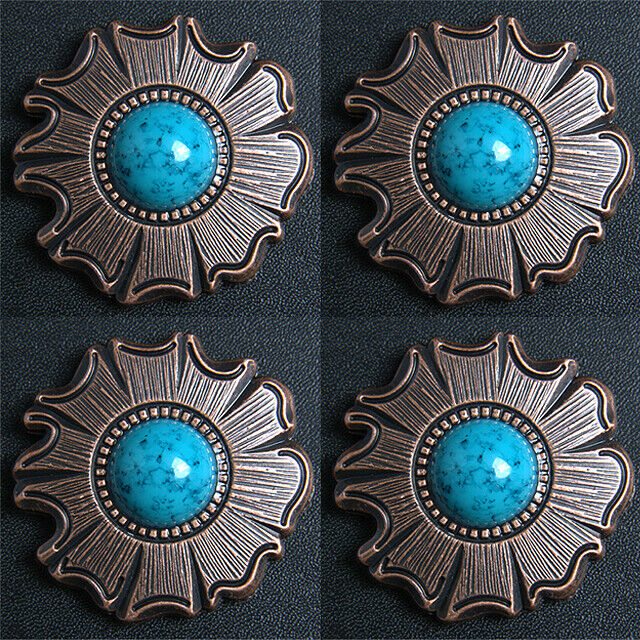 Western Screw Back Concho 1.5 In. Turquoise Stone Floral Saddle Cowgirl