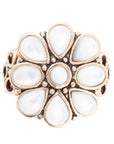 White Hibiscus Mother of Pearl and Golden Ring
