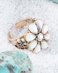 White Hibiscus Mother of Pearl and Golden Ring