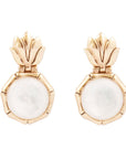 White Mother of Pearl Lotus Post Golden Drop Earrings