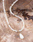 White Mother of Pearl Tear Drop Golden Pendant Necklace
