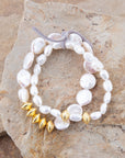 White Pearl Golden Stretch Bracelet Set