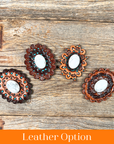 White Cabochon Stone - Leather Rosette Options -