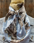 35X35" Pale Blue & Cream Floral Wild Rag / Scarf WR590