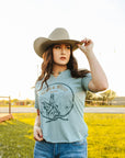 Wild & West Raw Cut Hem and V-neck Graphic Tee