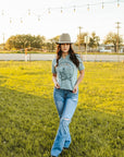 Wild & West Raw Cut Hem and V-neck Graphic Tee