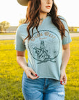 Wild & West Raw Cut Hem and V-neck Graphic Tee