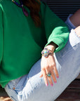 Zion Blue Turquoise Multi-Stone Golden Cuff Bracelet