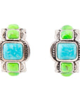 Zion Lime Green and Blue Turquoise Sterling Silver Hoop Earrings