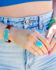 Zion Mixed Blue Turquoise and Lime Green Turquoise Sterling Silver Leather Bracelet