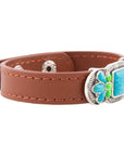 Zion Mixed Blue Turquoise and Lime Green Turquoise Sterling Silver Leather Bracelet